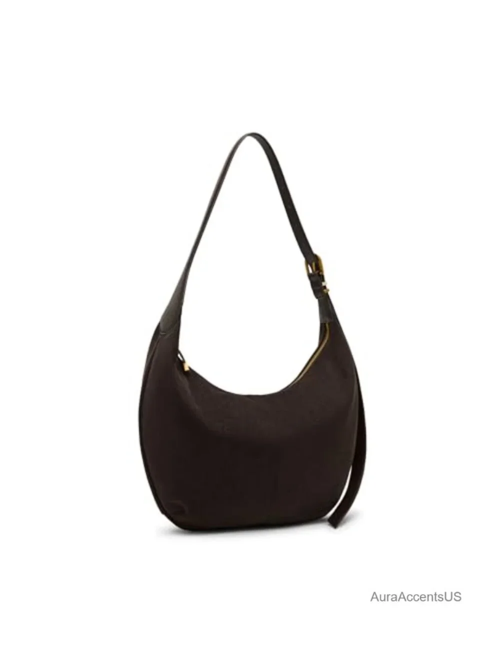 Faux Suede Hobo Bag with Zipper Closure & Shoulder Strap